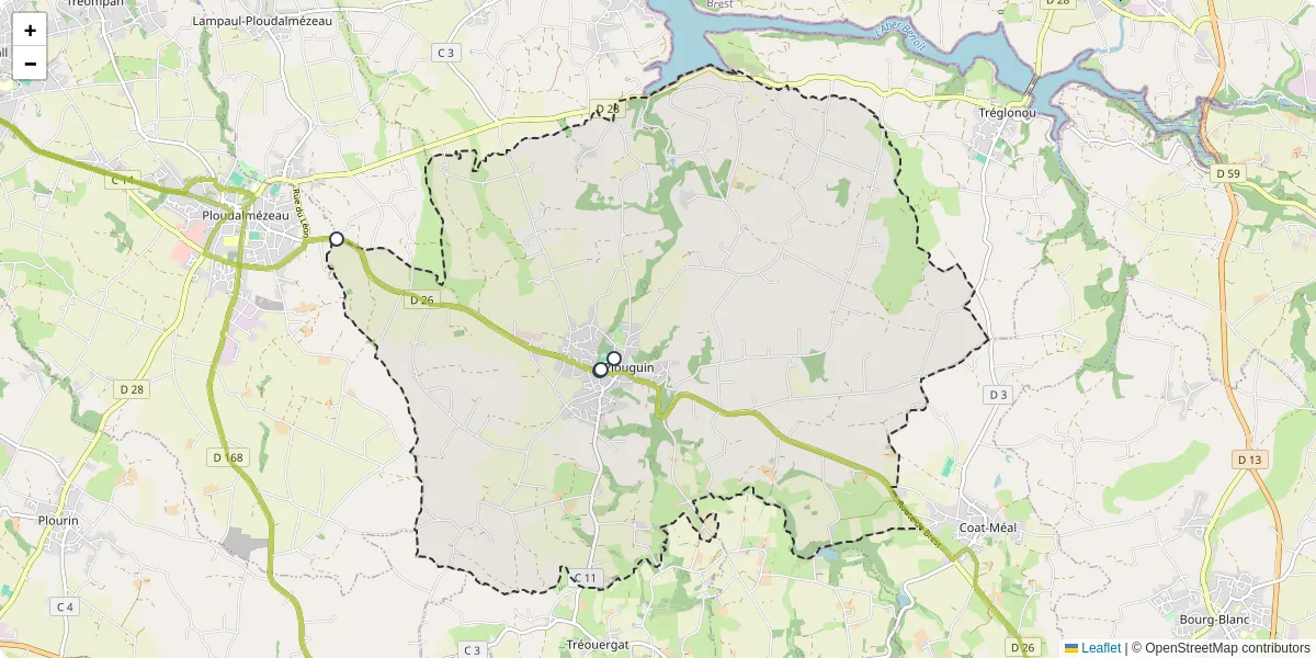 Carte du réseau de transport en commun à Plouguin - lignes de bus et arrêts