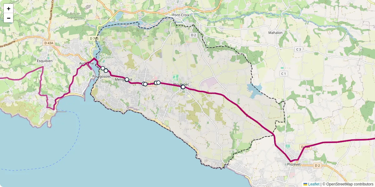 Carte du réseau de transport en commun à Plouhinec - lignes de bus et arrêts