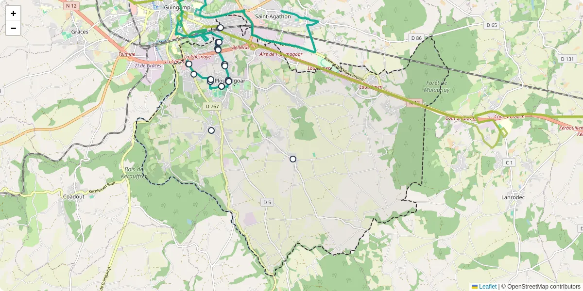 Carte du réseau de transport en commun à Ploumagoar - lignes de bus et arrêts