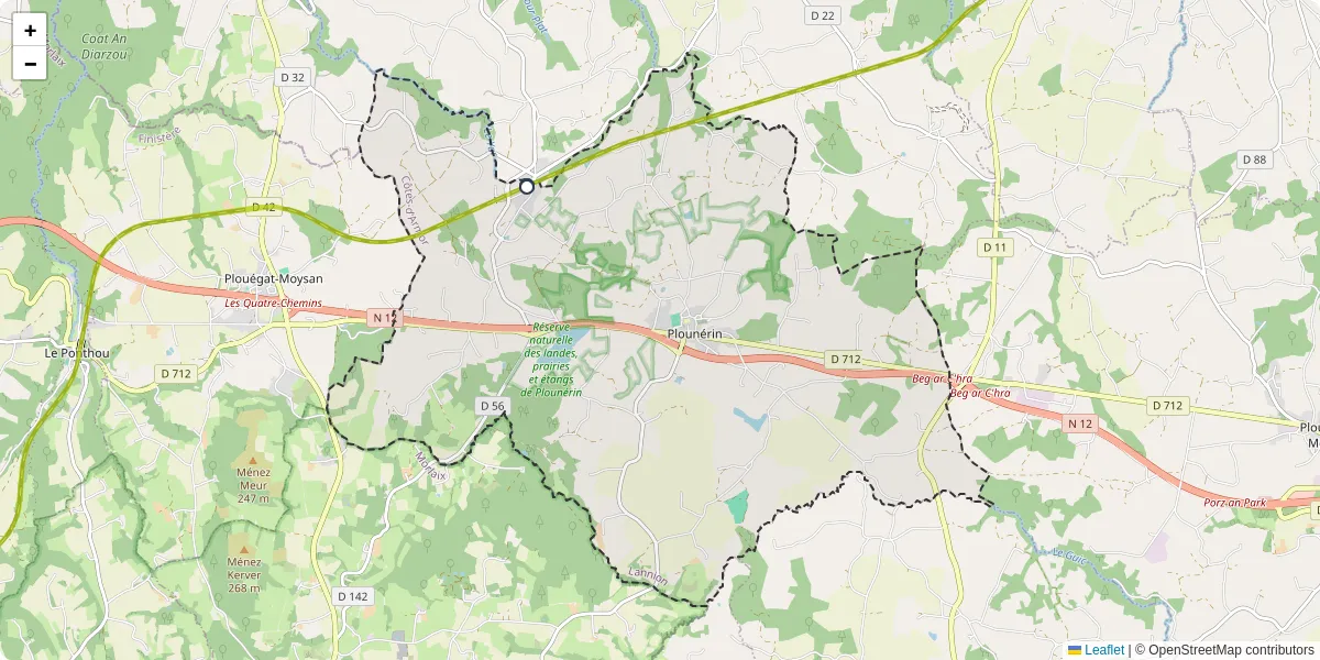 Carte du réseau de transport en commun à Plounérin - lignes de bus et arrêts