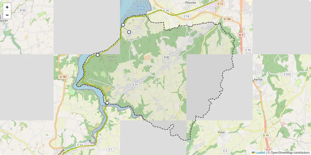 Carte du réseau de transport en commun à Plourivo - lignes de bus et arrêts