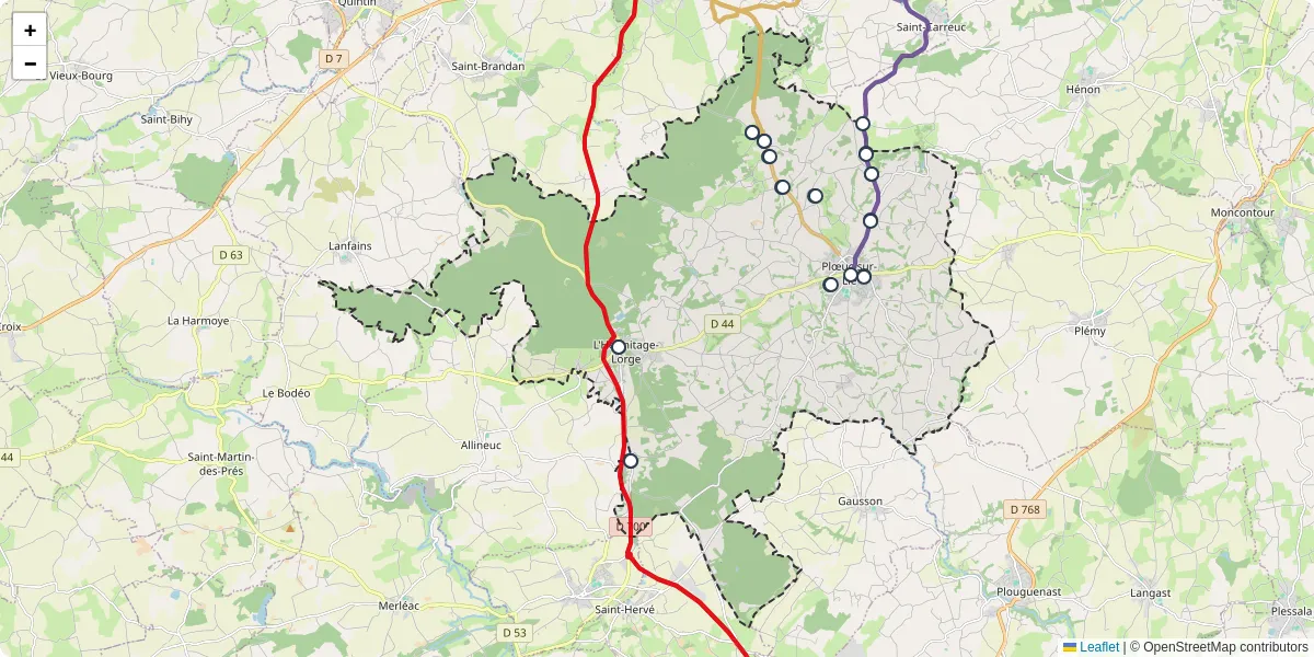 Carte du réseau de transport en commun à Plœuc-L'Hermitage - lignes de bus et arrêts