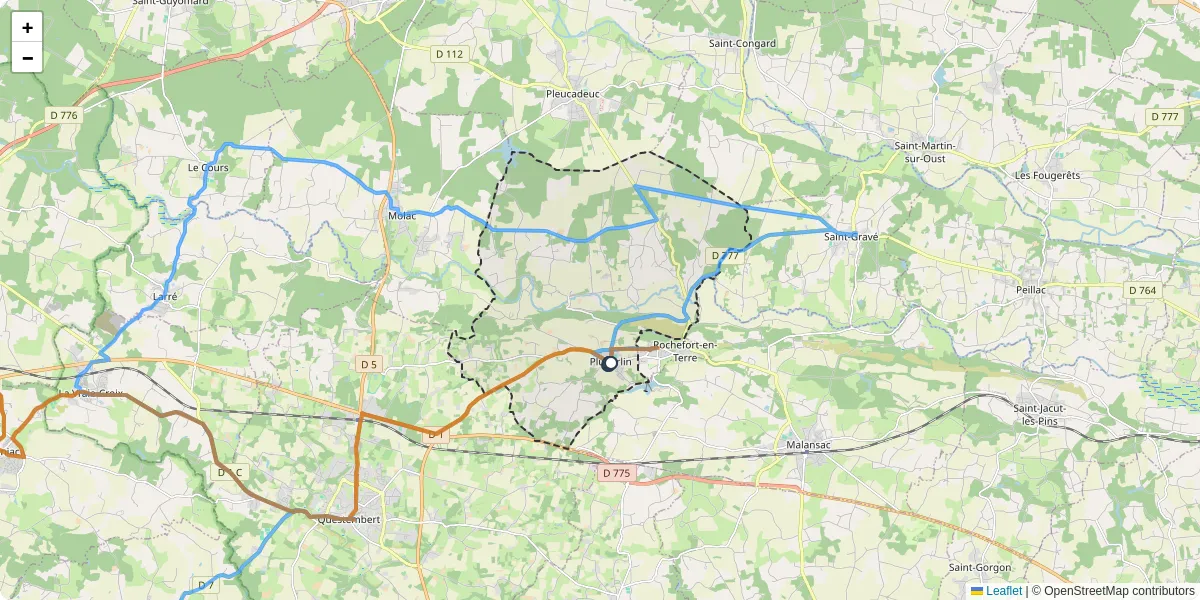 Carte du réseau de transport en commun à Pluherlin - lignes de bus et arrêts
