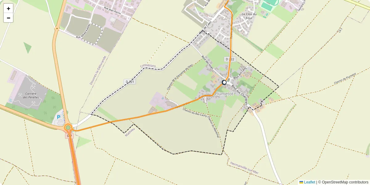 Carte du réseau de transport en commun à Plumetot - lignes de bus et arrêts
