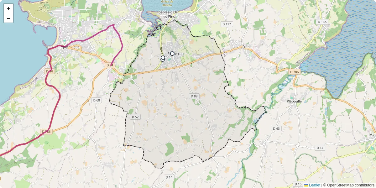 Carte du réseau de transport en commun à Plurien - lignes de bus et arrêts