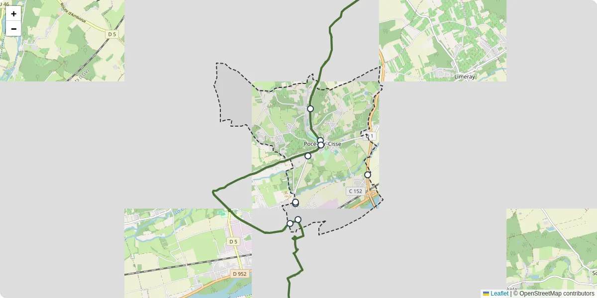 Carte du réseau de transport en commun à Pocé-sur-Cisse - lignes de bus et arrêts