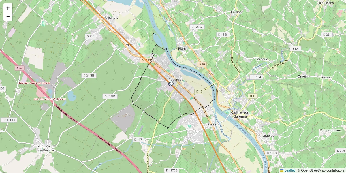 Carte du réseau de transport en commun à Podensac - lignes de bus et arrêts