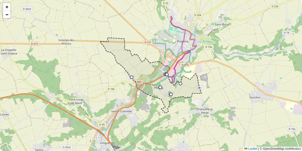 Carte du réseau de transport en commun à Poigny - lignes de bus et arrêts