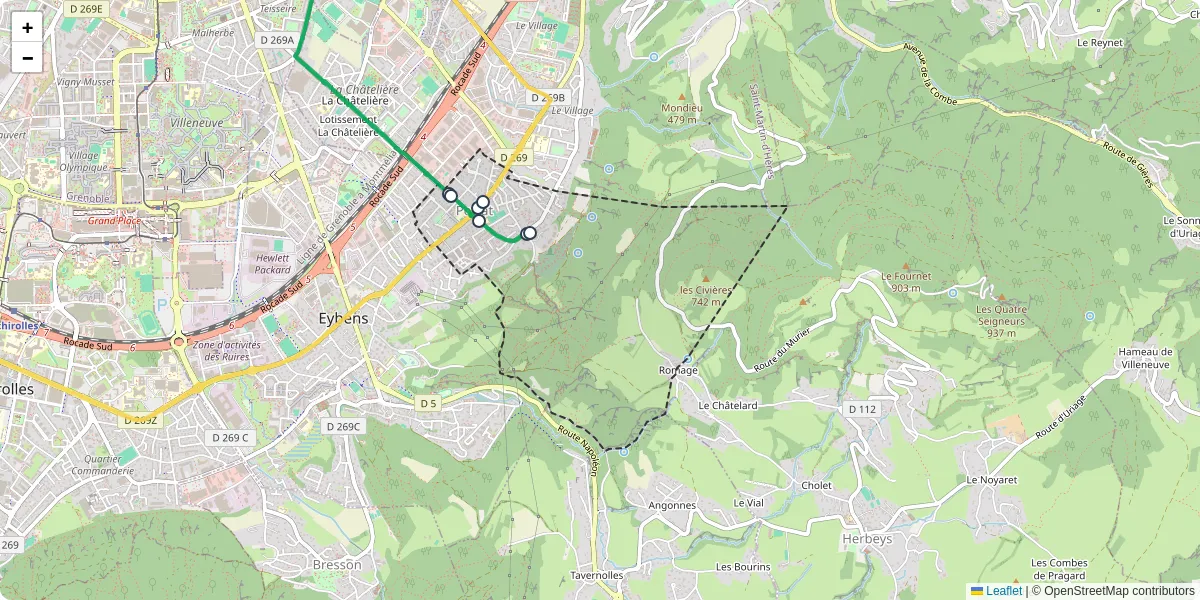 Carte du réseau de transport en commun à Poisat - lignes de bus et arrêts