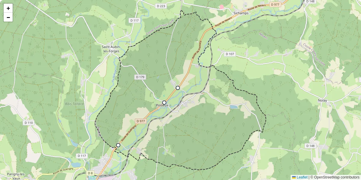 Carte du réseau de transport en commun à Poiseux - lignes de bus et arrêts
