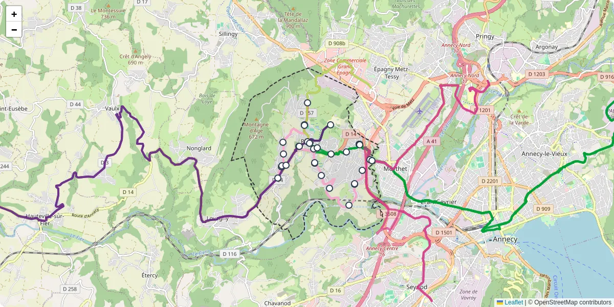 Carte du réseau de transport en commun à Poisy - lignes de bus et arrêts