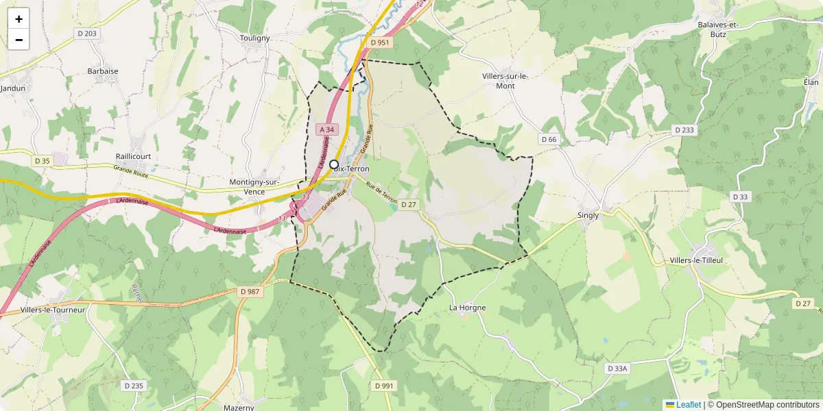 Carte du réseau de transport en commun à Poix-Terron - lignes de bus et arrêts