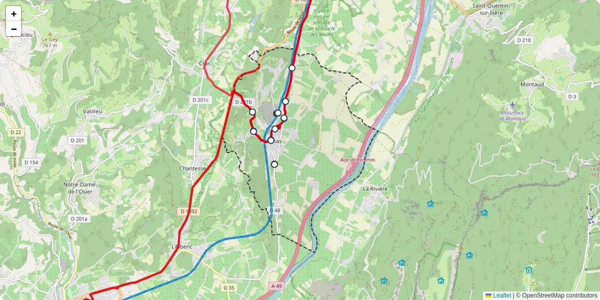 Carte du réseau de transport en commun à Poliénas - lignes de bus et arrêts