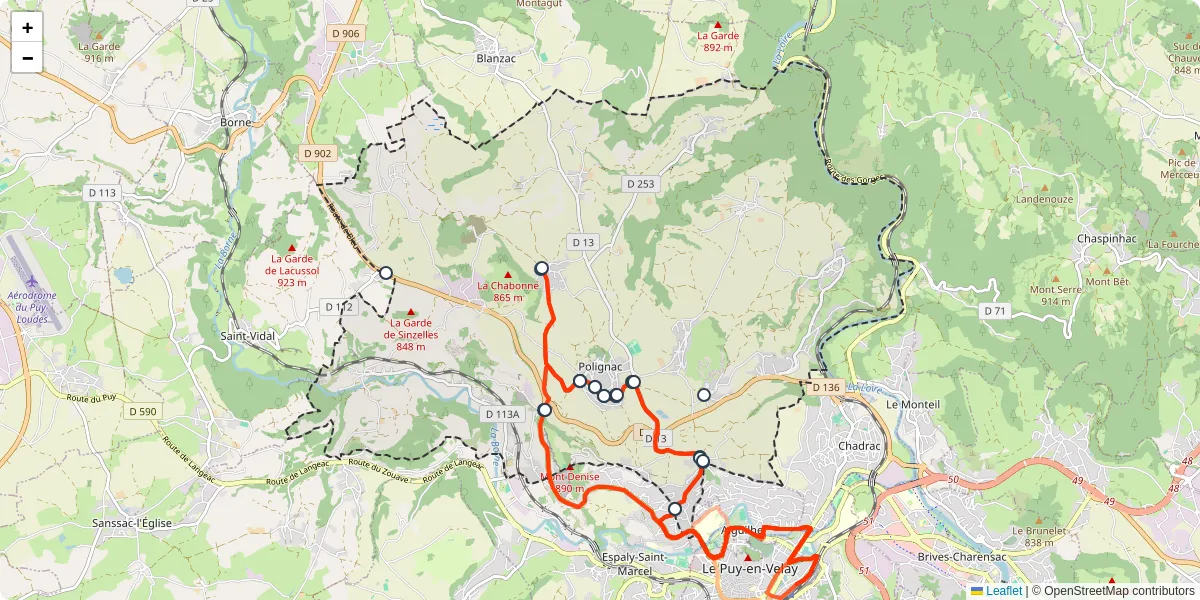 Carte du réseau de transport en commun à Polignac - lignes de bus et arrêts