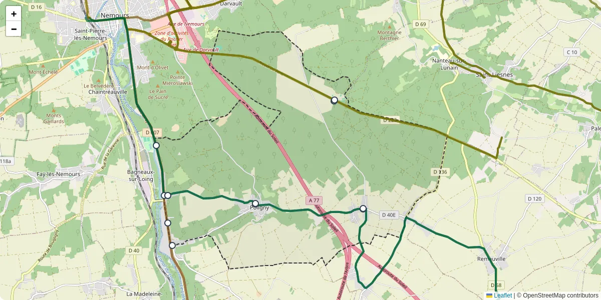 Carte du réseau de transport en commun à Poligny - lignes de bus et arrêts