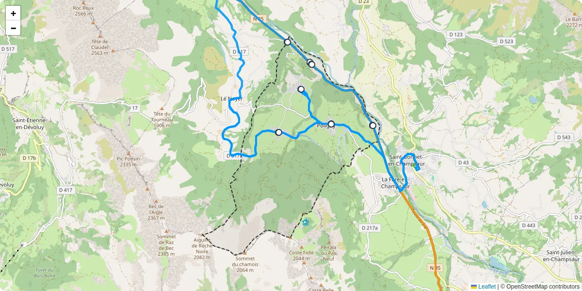 Carte du réseau de transport en commun à Poligny - lignes de bus et arrêts