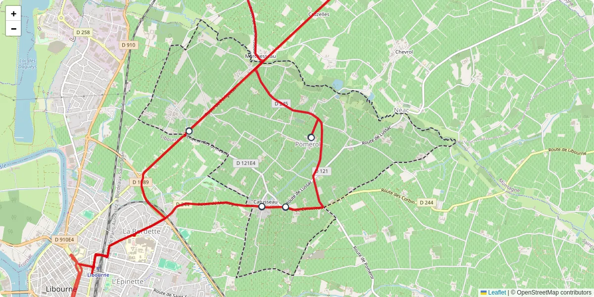 Carte du réseau de transport en commun à Pomerol - lignes de bus et arrêts