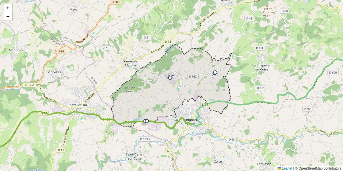 Carte du réseau de transport en commun à Pomeys - lignes de bus et arrêts