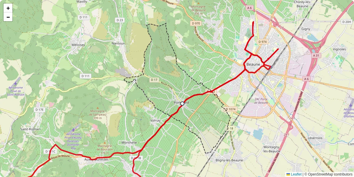 Carte du réseau de transport en commun à Pommard - lignes de bus et arrêts