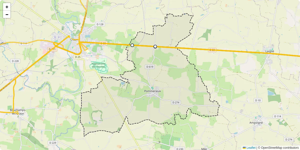 Carte du réseau de transport en commun à Pommerieux - lignes de bus et arrêts
