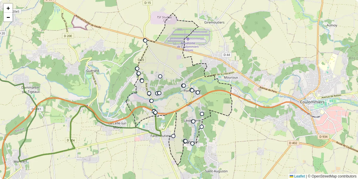 Carte du réseau de transport en commun à Pommeuse - lignes de bus et arrêts
