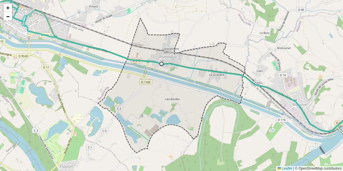 Carte du réseau de transport en commun à Pommevic - lignes de bus et arrêts