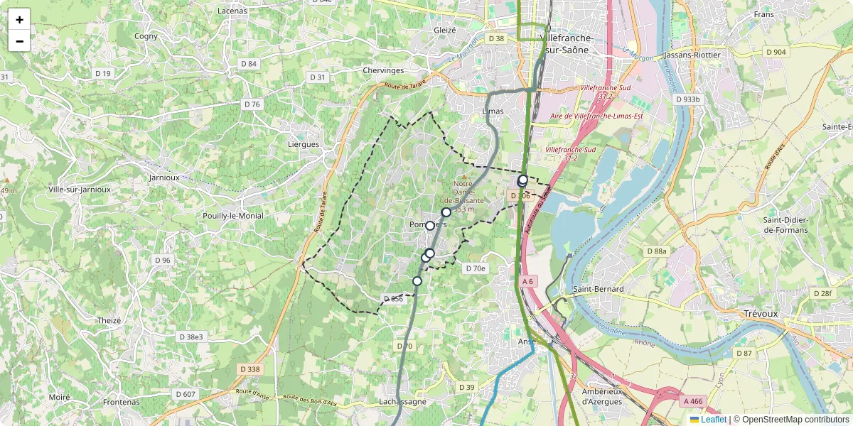 Carte du réseau de transport en commun à Pommiers - lignes de bus et arrêts