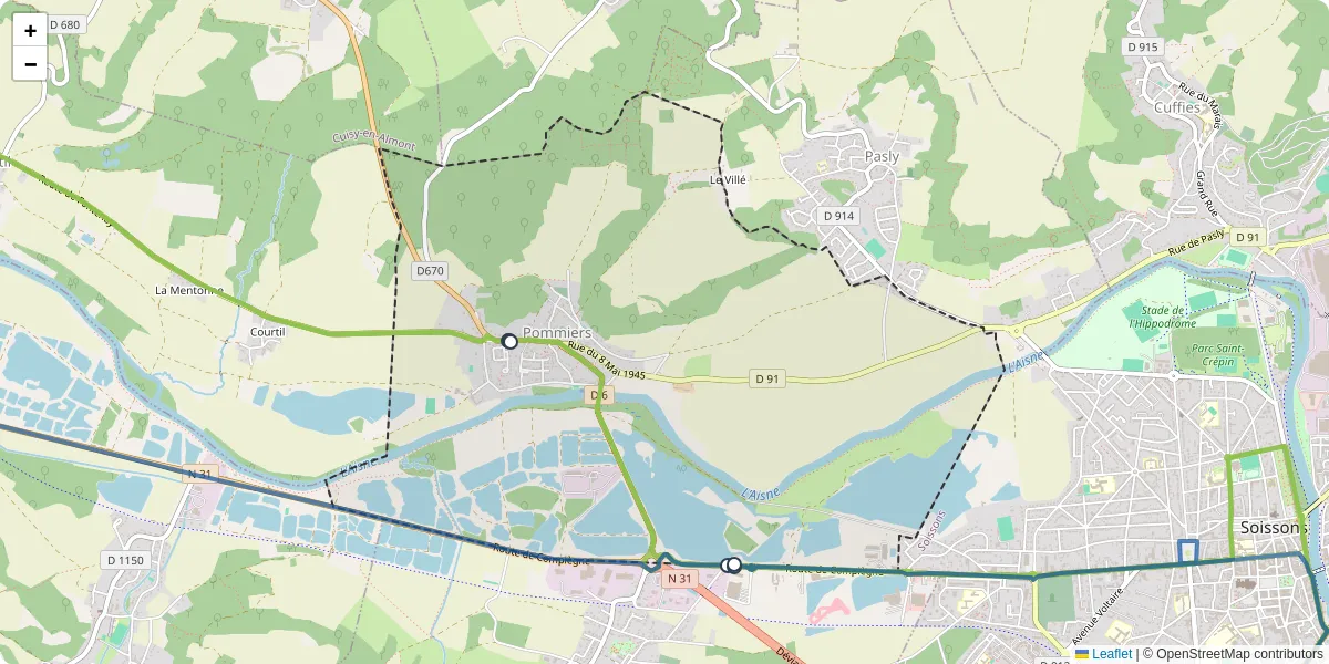 Carte du réseau de transport en commun à Pommiers - lignes de bus et arrêts