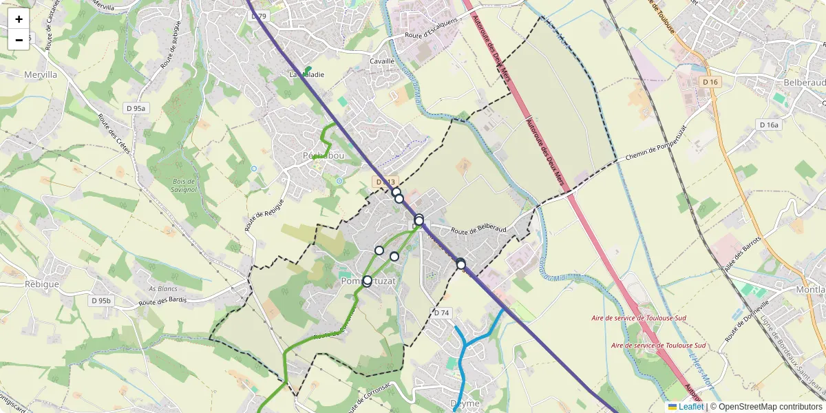 Carte du réseau de transport en commun à Pompertuzat - lignes de bus et arrêts