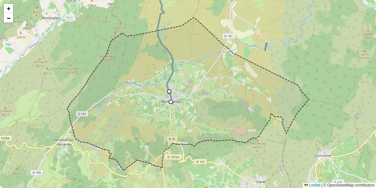 Carte du réseau de transport en commun à Pompignan - lignes de bus et arrêts