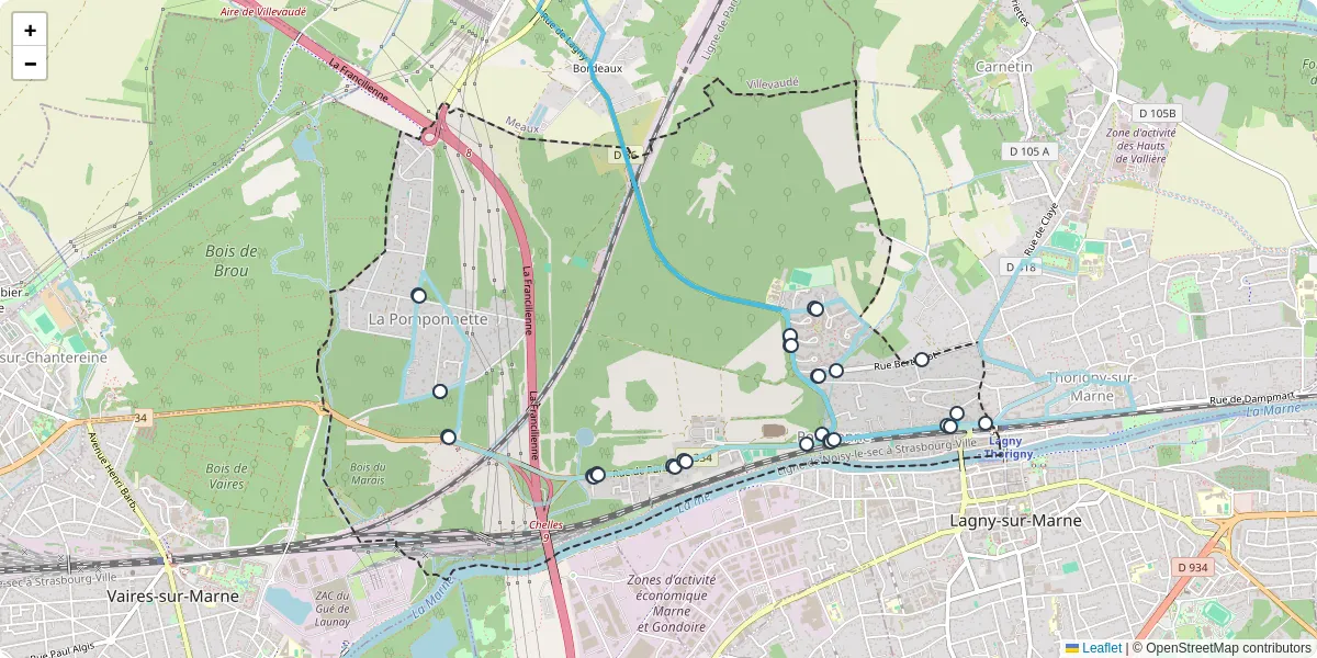 Carte du réseau de transport en commun à Pomponne - lignes de bus et arrêts