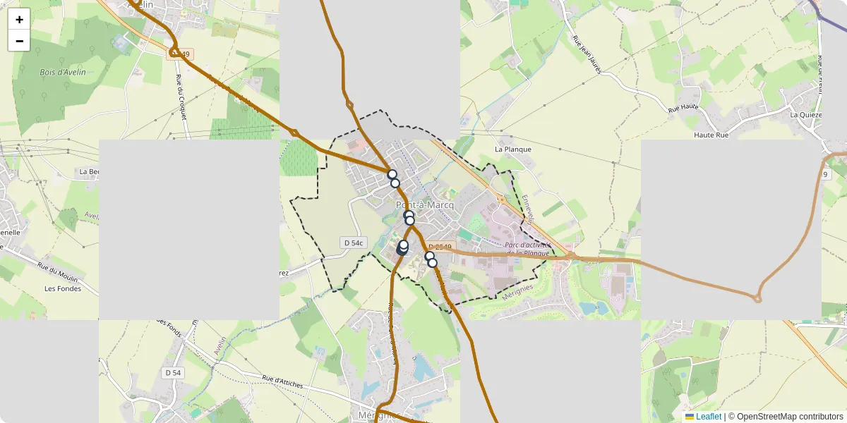 Carte du réseau de transport en commun à Pont-à-Marcq - lignes de bus et arrêts