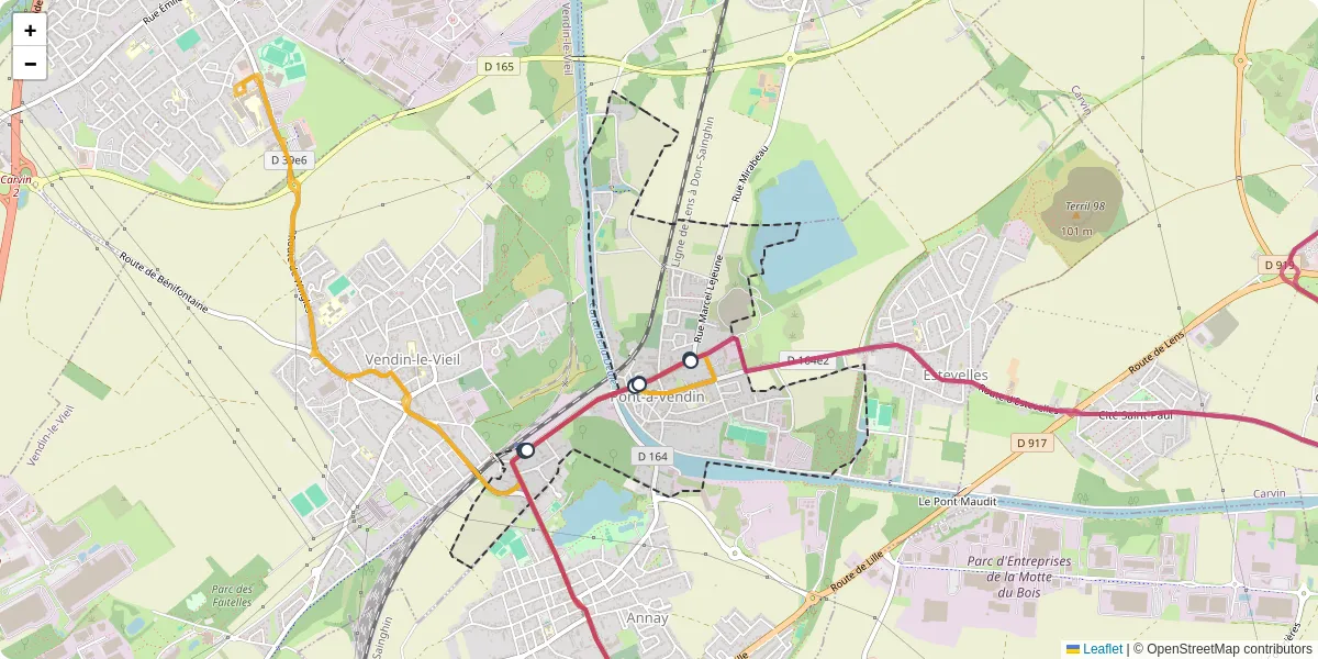 Carte du réseau de transport en commun à Pont-à-Vendin - lignes de bus et arrêts