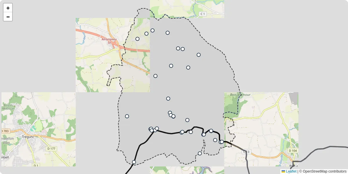 Carte du réseau de transport en commun à Pont-Aven - lignes de bus et arrêts