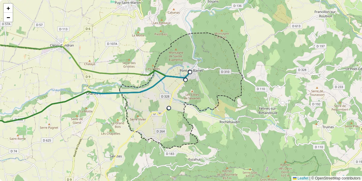 Carte du réseau de transport en commun à Pont-de-Barret - lignes de bus et arrêts