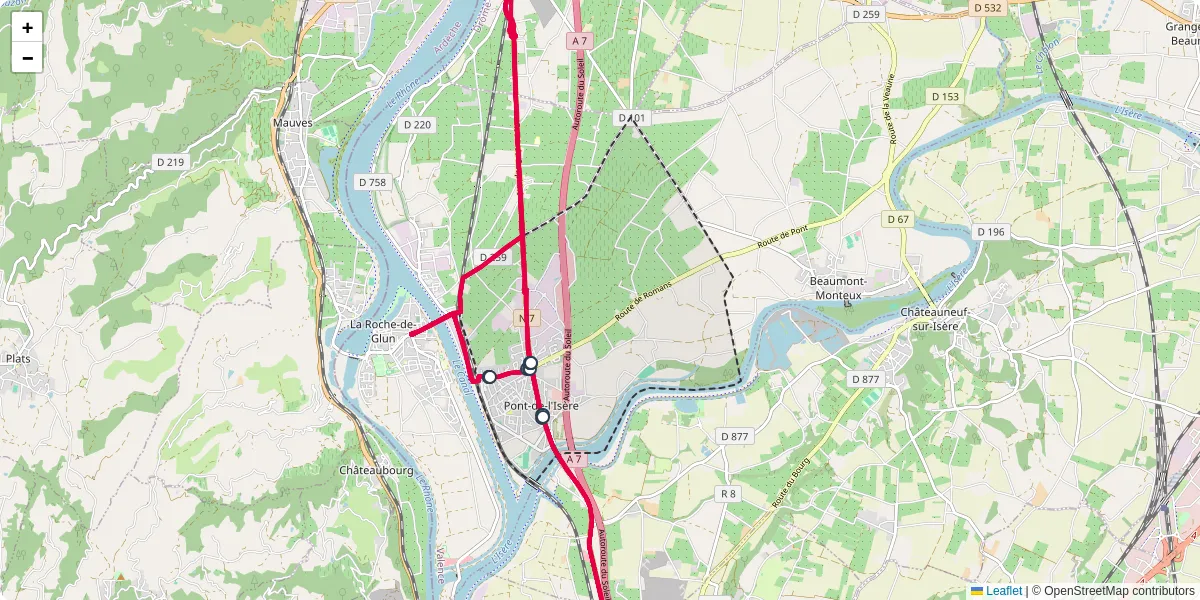 Carte du réseau de transport en commun à Pont-de-l'Isère - lignes de bus et arrêts