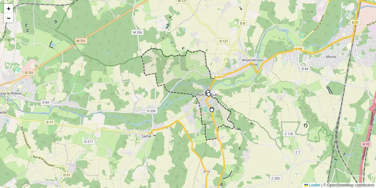 Carte du réseau de transport en commun à Pont-de-Ruan - lignes de bus et arrêts