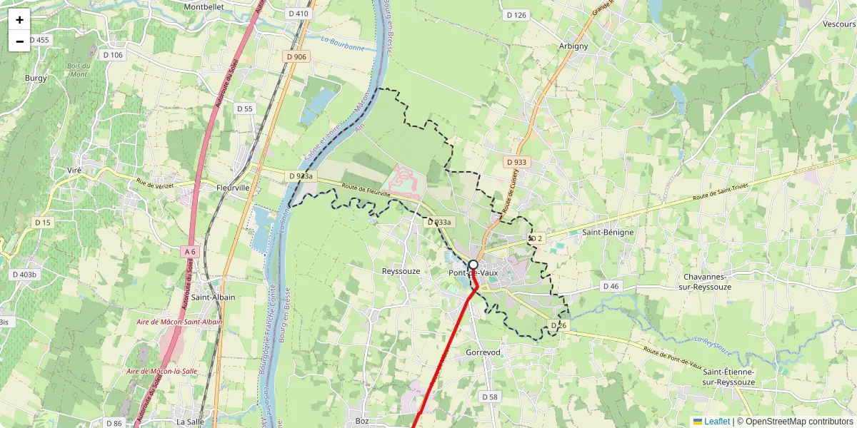Carte du réseau de transport en commun à Pont-de-Vaux - lignes de bus et arrêts