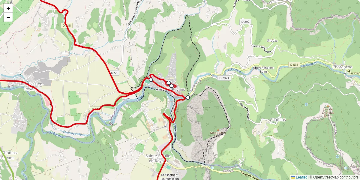 Carte du réseau de transport en commun à Pont-en-Royans - lignes de bus et arrêts