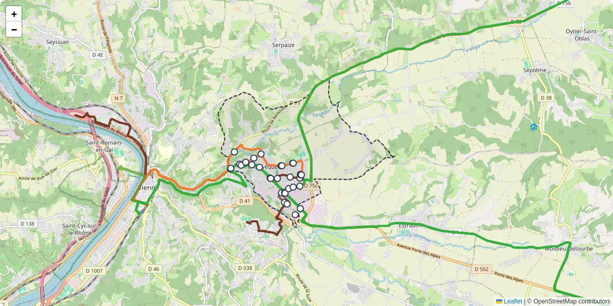 Carte du réseau de transport en commun à Pont-Évêque - lignes de bus et arrêts