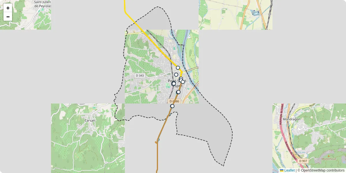 Carte du réseau de transport en commun à Pont-Saint-Esprit - lignes de bus et arrêts