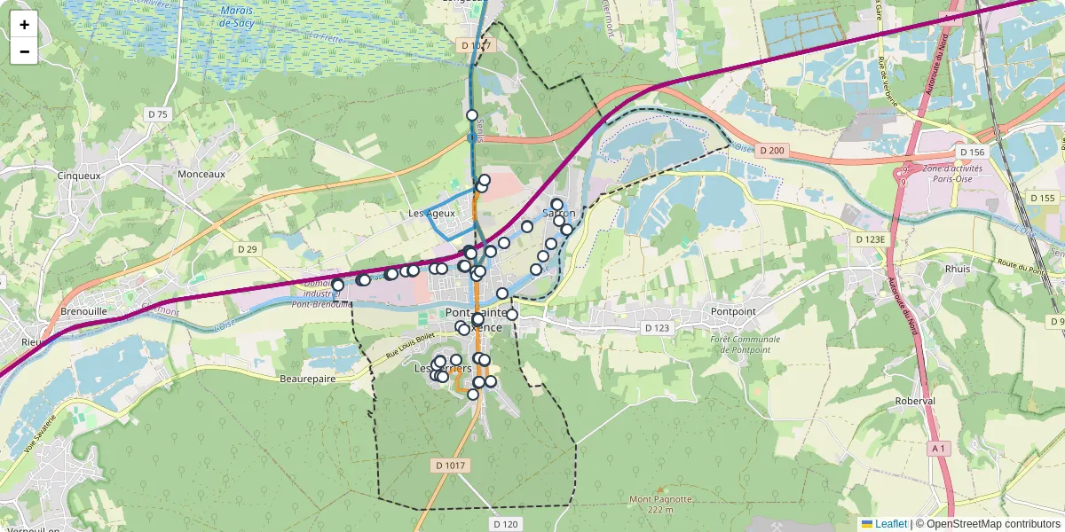 Carte du réseau de transport en commun à Pont-Sainte-Maxence - lignes de bus et arrêts