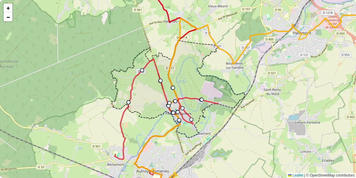 Carte du réseau de transport en commun à Pont-sur-Sambre - lignes de bus et arrêts
