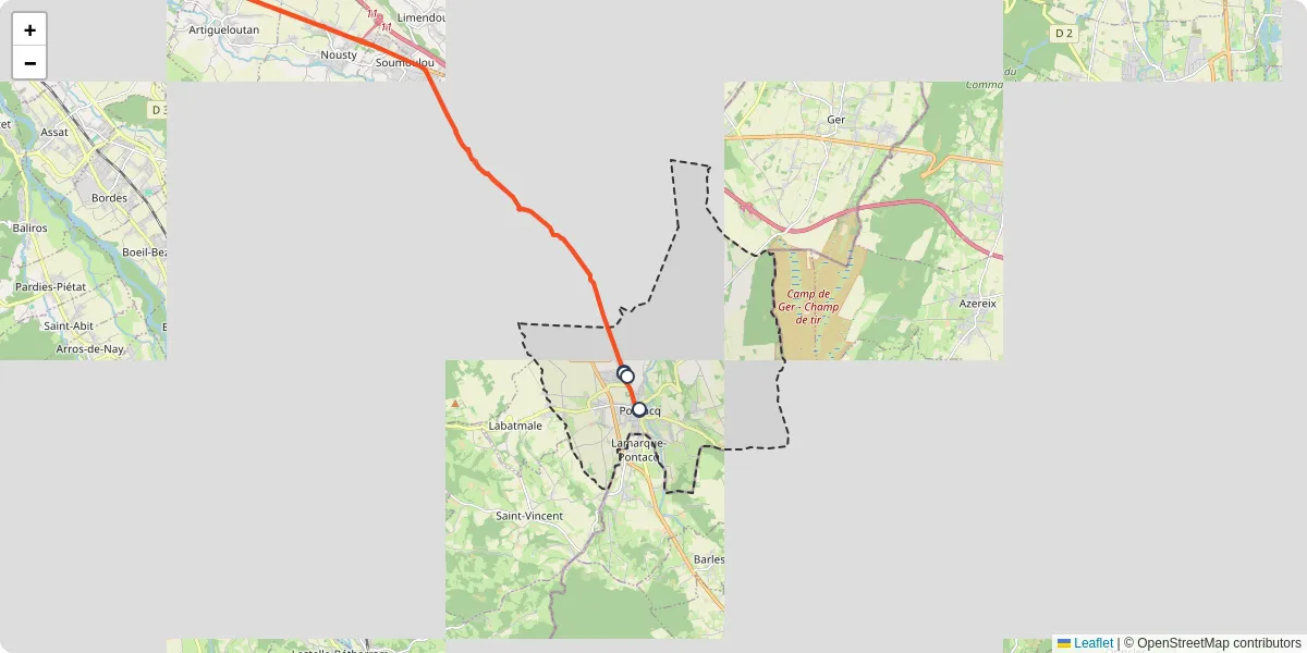 Carte du réseau de transport en commun à Pontacq - lignes de bus et arrêts