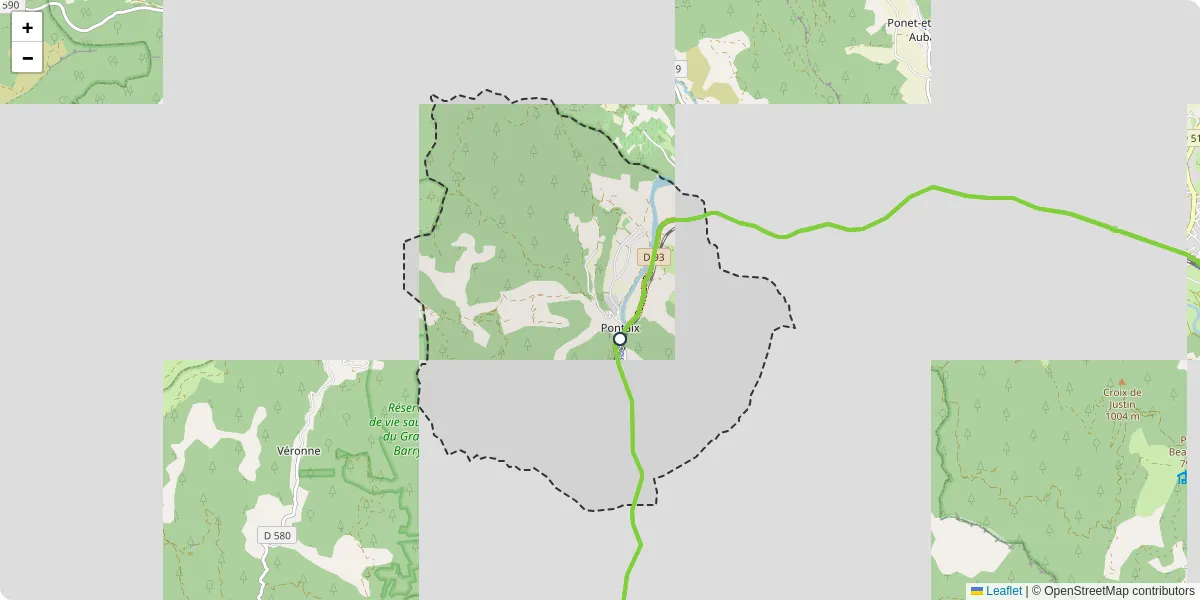 Carte du réseau de transport en commun à Pontaix - lignes de bus et arrêts