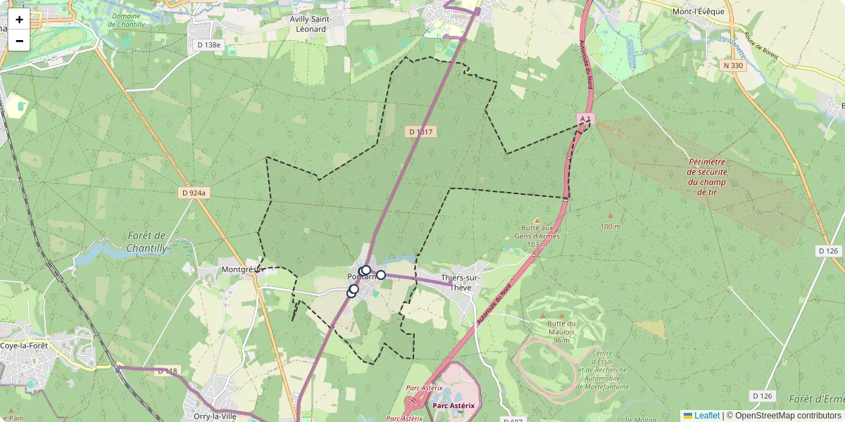 Carte du réseau de transport en commun à Pontarmé - lignes de bus et arrêts