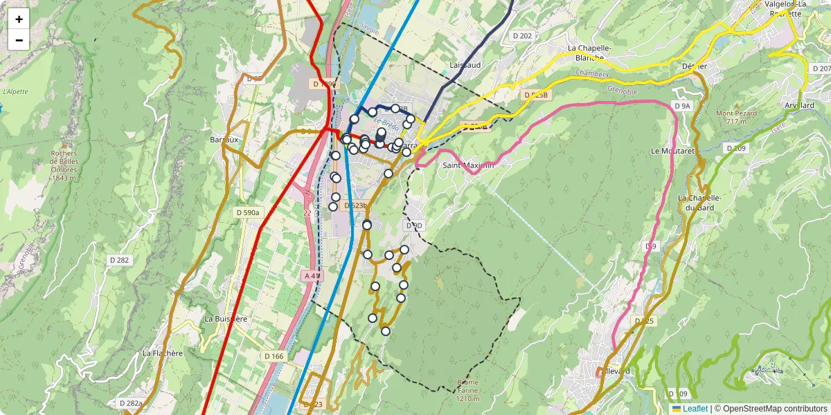 Carte du réseau de transport en commun à Pontcharra - lignes de bus et arrêts