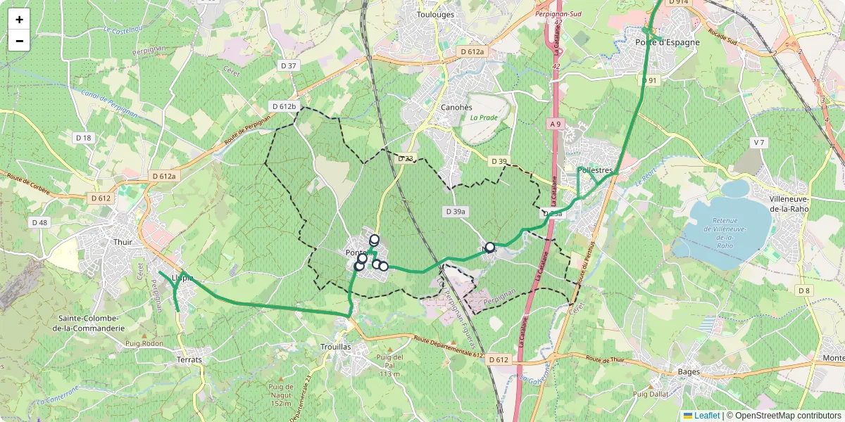 Carte du réseau de transport en commun à Ponteilla - lignes de bus et arrêts