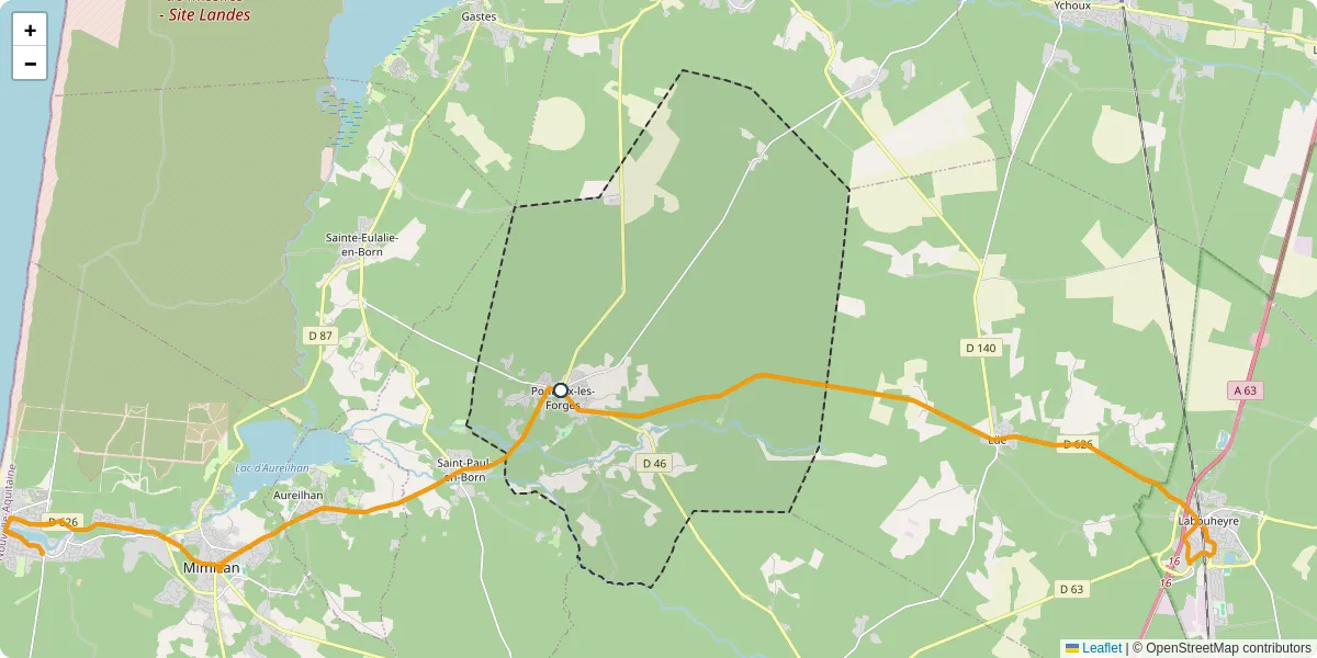 Carte du réseau de transport en commun à Pontenx-les-Forges - lignes de bus et arrêts