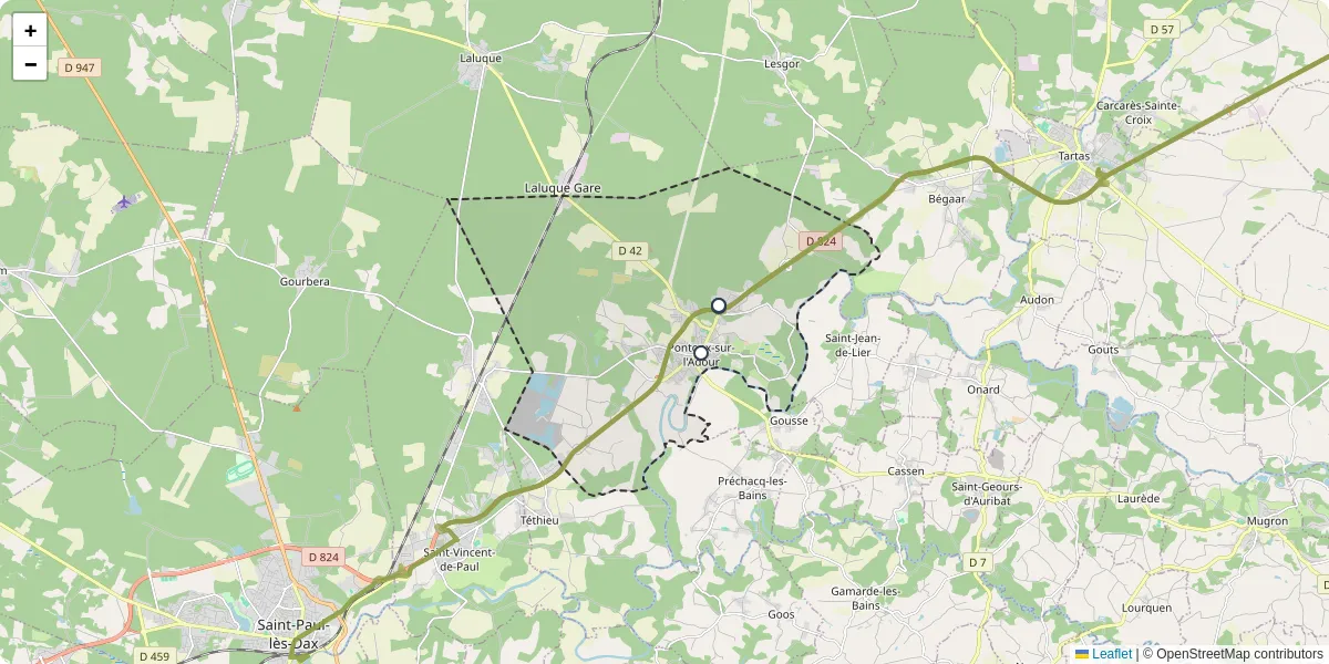 Carte du réseau de transport en commun à Pontonx-sur-l'Adour - lignes de bus et arrêts